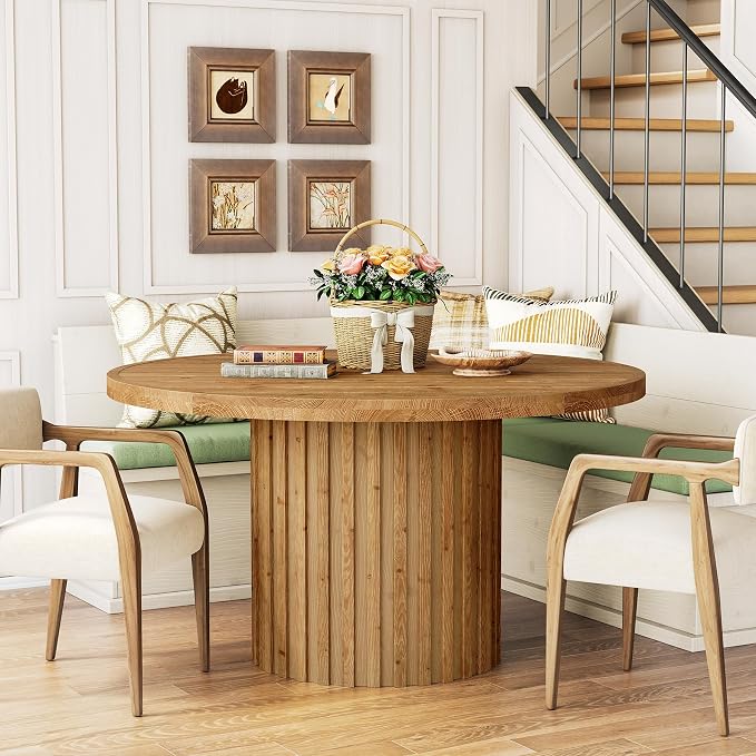 47" Solid Wood Dining Table for 4-6, Farmhouse Round Kitchen Table - Image 7