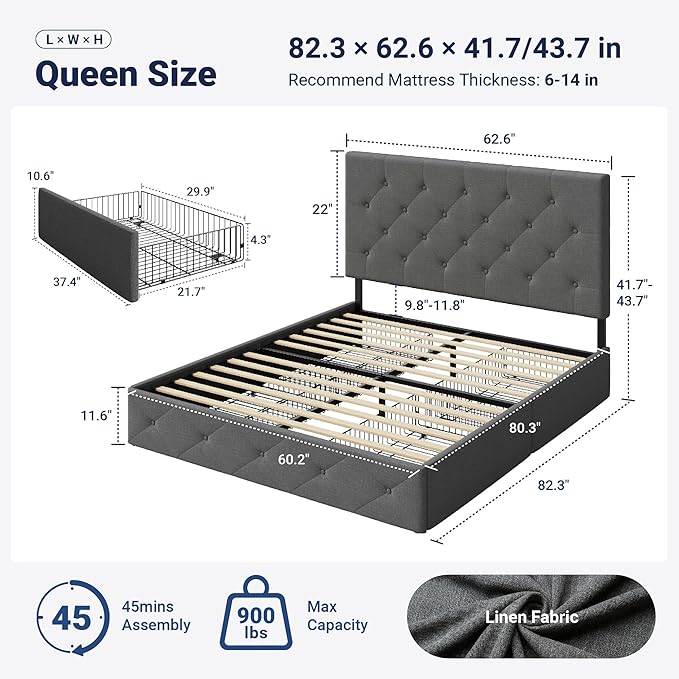 Allewie Upholstered Queen Size Platform Bed Frame - Image 2