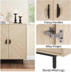 Storage Cabinet with Doors, Modern Accent Cabinet, Wood Grain Decoratio Buffet - Image 3