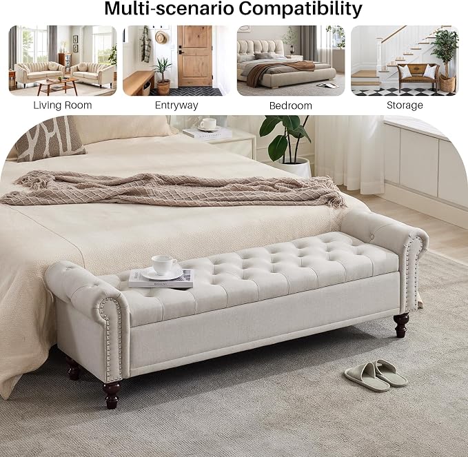 SOFTHION Storage Bench for Bedroom, Upholstered Linen Storage Ottoman - Image 8