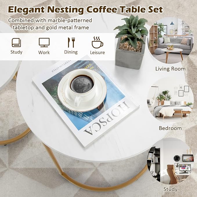 Giantex Modern Nesting Coffee Table Set of 2, Coffee Table & End Table Sets - Image 5