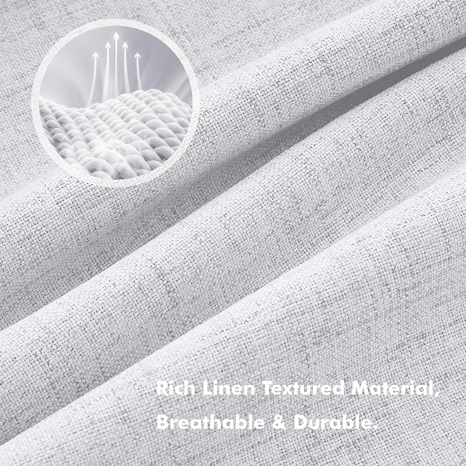 MIULEE 100% Blackout Linen Curtains 42 x 90 Inch Grayish White 2 Panels | - Image 3