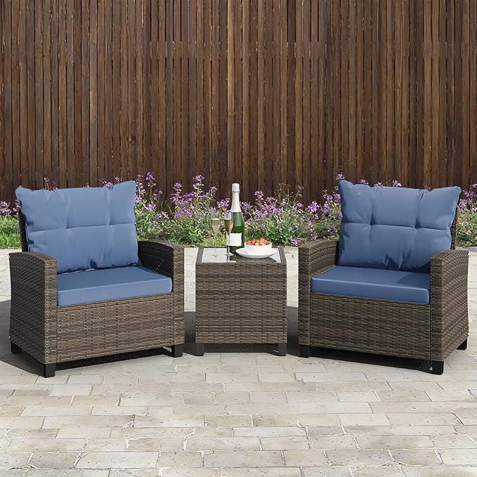 Shintenchi 3 Pieces Patio Furniture Set 3 Pieces PE Rattan Wicker Chairs - Image 2