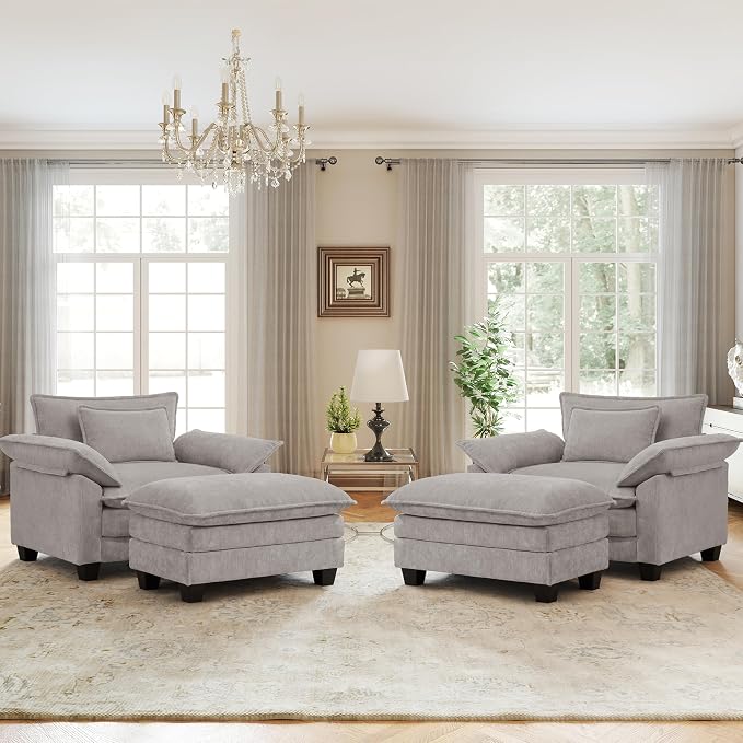 Oversized Accent Chair with Ottoman Set of 2, Upholstered Armchair with Extra by choairy