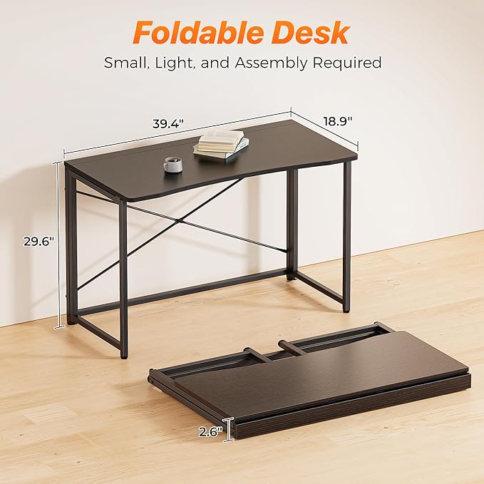 Huuger Folding Desk for Small Spaces, 39.3 Inch Foldable Computer Table - Image 2
