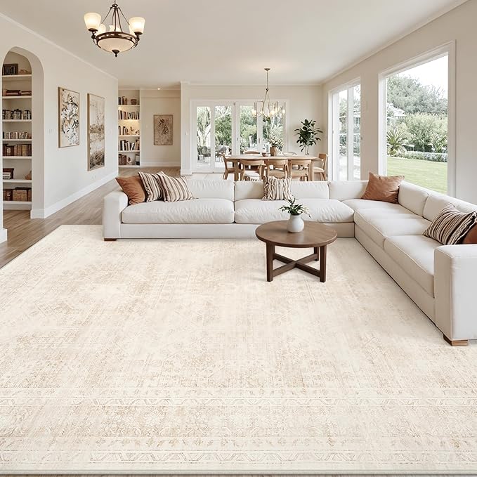 8x10 Area Rugs Living Room: Bedroom Neutral Washable Carpet Beige | Large - Image 8