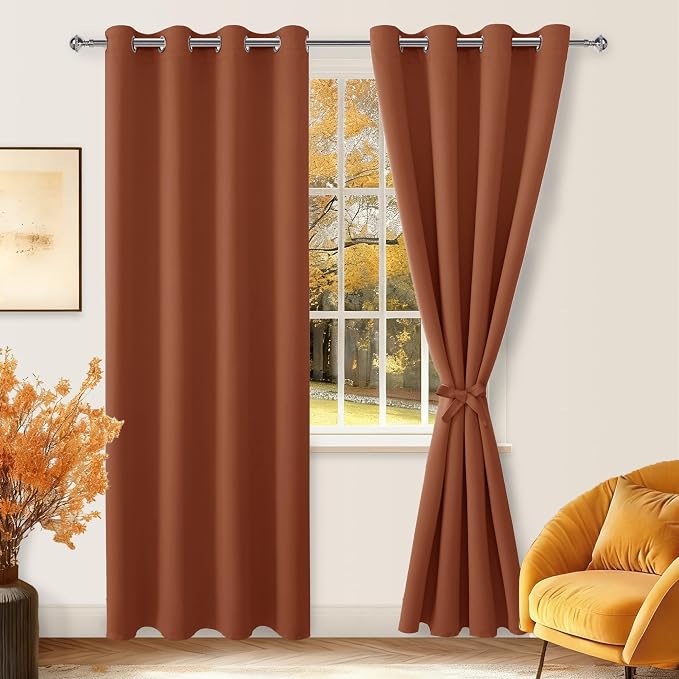 Fall Blackout Curtains for Bedroom, 52 x 84 Inches Long Burnt Ochre | Thermal by Hiasan