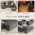 Hanherry Sectional Couch with Pull Out Sofa Bed, Chenille Sleeper Sofa with - Image 3