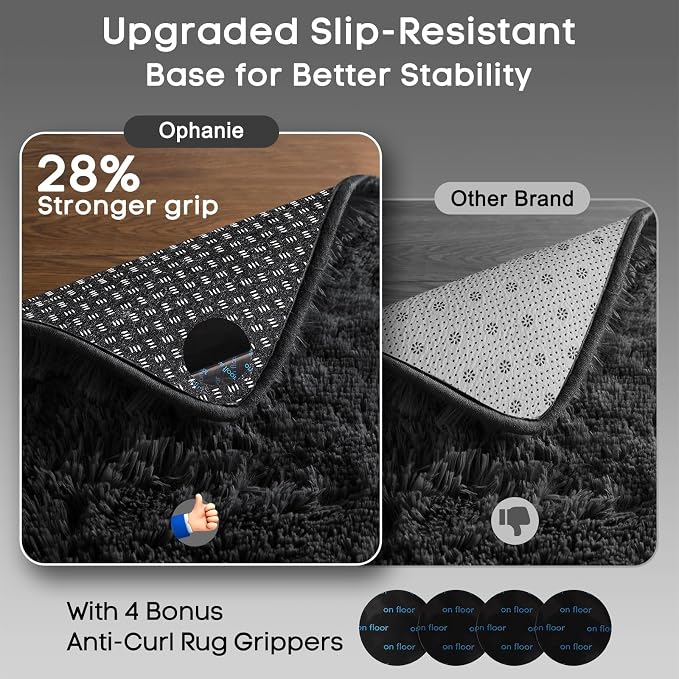 Ophanie Black Area Rugs for Bedroom Living Room, 4x6 Fluffy Fuzzy Shag Shaggy - Image 4