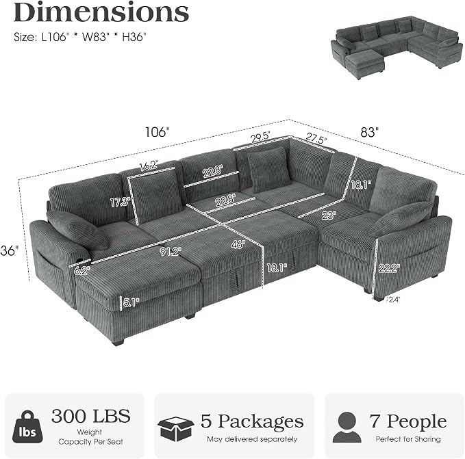 Ihanherry 7-Seater Large Sectional Sofa Bed - Image 2