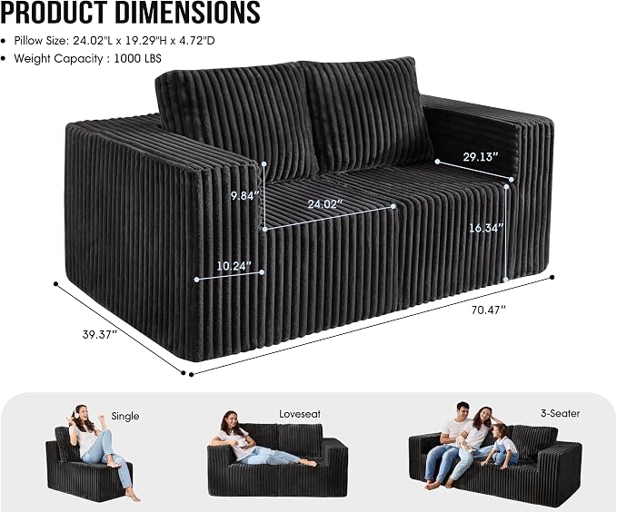 Modular Sectional Sofa 2 Seater Loveseat Modular Couch - Image 2