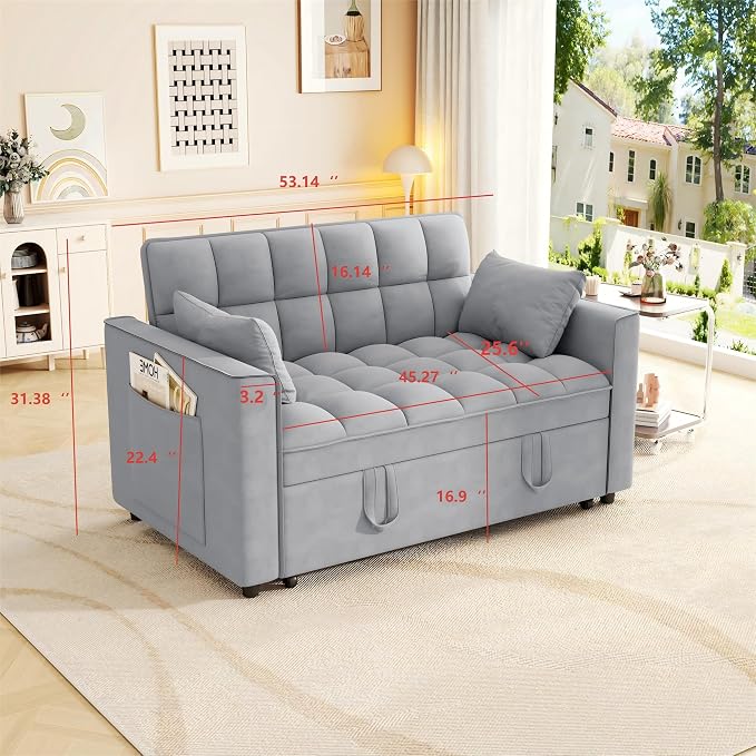 3-in-1 Convertible Sleeper Sofa Bed, 55 inch Small Couch - Image 2