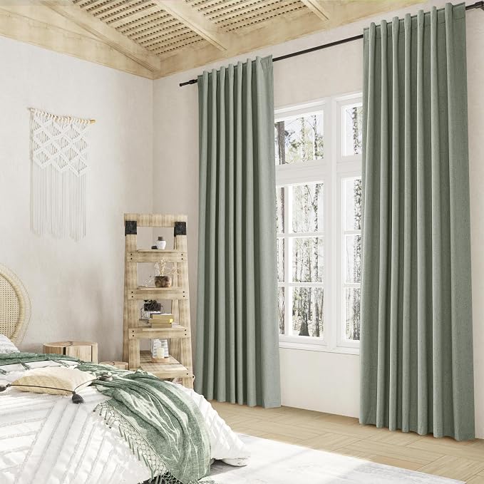 Desert Sage 100% Blackout Linen Curtains 108 Inch Length 2 Panels Set - Image 8