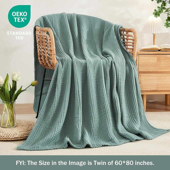 EMME Muslin Throw Blanket for Adults 100% Cotton Blankets for Couch 4-Layer - Image 7
