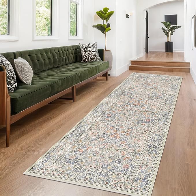 Floral 3x8 Wide Hallway Runner by HazoHaus