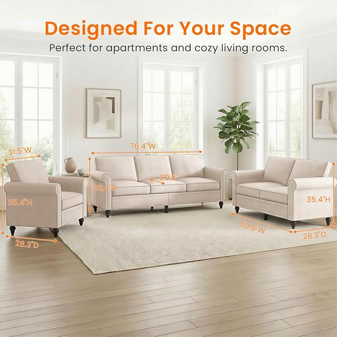 Living Room Sofa Sets 3 Piece, Modern 3 Seater Sofa and Loveseat Couch and - Image 6