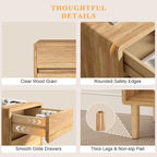 Nightstand 2 Drawers with Open Shelf Narrow Night Stand Solid Wood Bedside - Image 8
