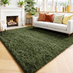 Amdrebio Olive Green Shag Plush Area Rug 4x6 by Amdrebio