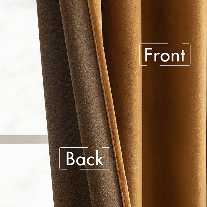 MIULEE Velvet Curtains 52x63 inches 2 Panels Gold Brown Blackout Curtains | - Image 6