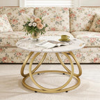 O&K FURNITURE Modern Gold Coffee Table, Faux Marble Pattern Center Table - Image 5