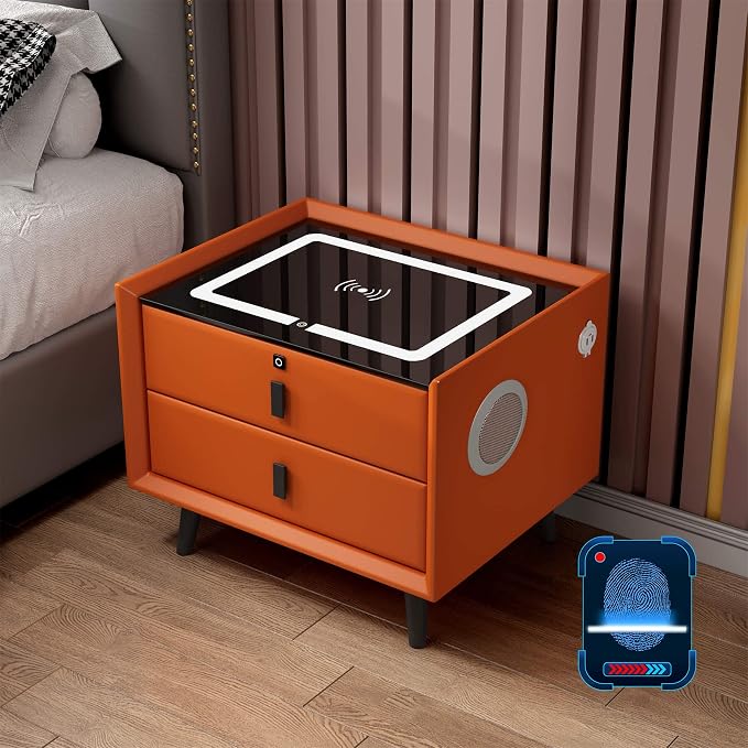 Smart Bedroom Nightstand with Fingerprint Lock and Adjustable LED Lights by Unknown
