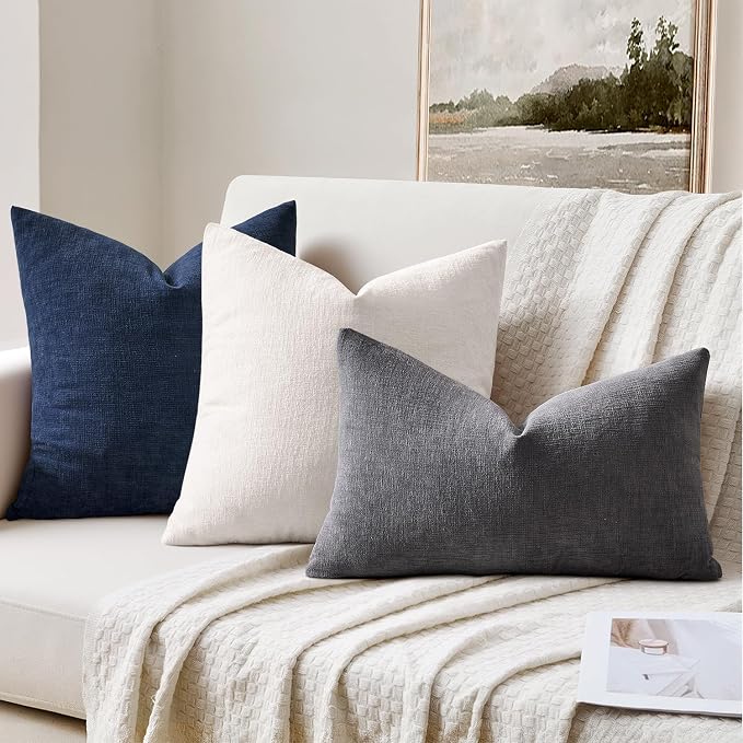 MIULEE Grey Chenille Couch Throw Pillow Covers, 20x20 | Set of 2, Soft - Image 2