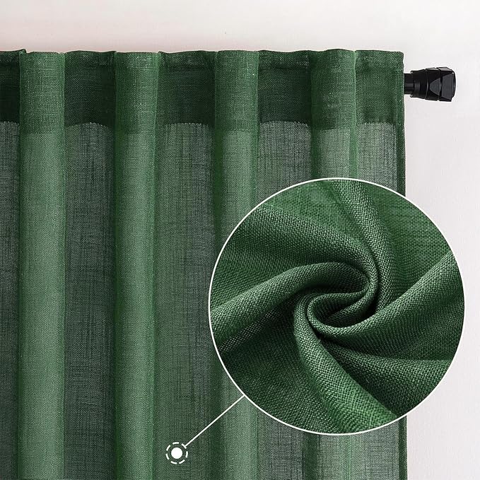 MIULEE Emerald Green Linen Curtains 52x96 Inch Long - Image 2