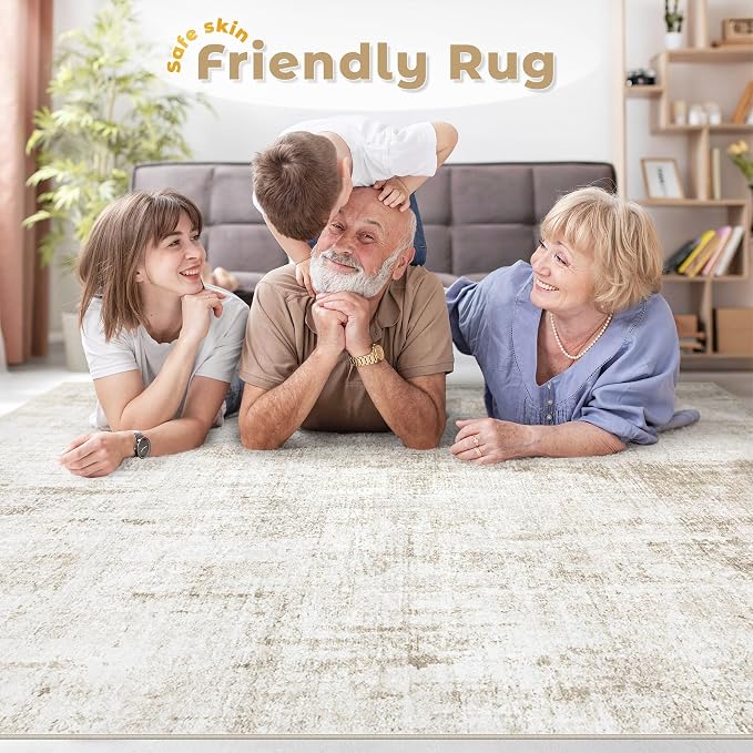 5x7 Area Rugs Washable Rug: Abstract Neutral Rugs Modern Non Slip Area Rug - Image 7