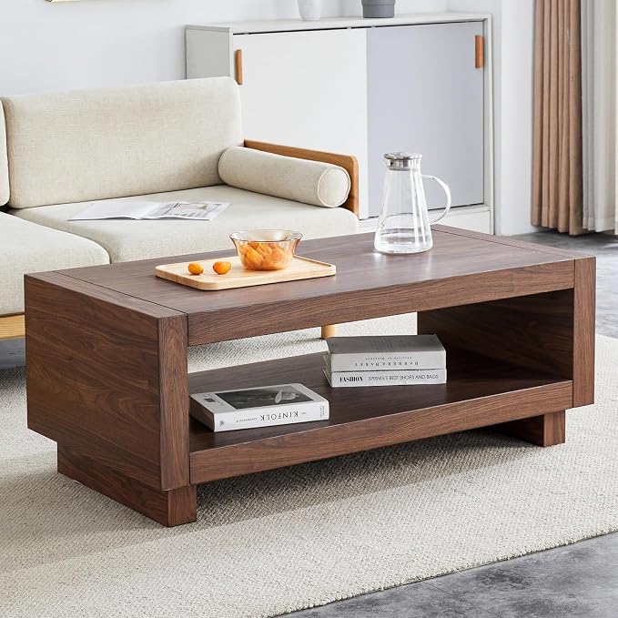 Walnut Mid-Century Coffee Table, 47.2" W×23.6" D×18" H，Rectangular MDF Storage - Image 7