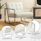 Glitzhome Mid Century White Accent Chair, Modern Living Room Armchairs - Image 4