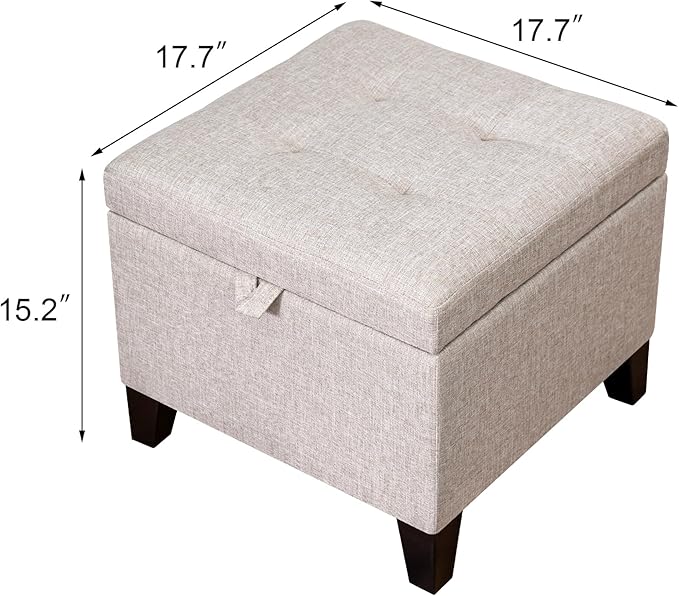 Adeco 18 Inch High Cube Ottoman Storage, Linen Chair Foot Stools, Upholstered - Image 2