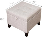 Adeco 18 Inch High Cube Ottoman Storage, Linen Chair Foot Stools, Upholstered - Image 2