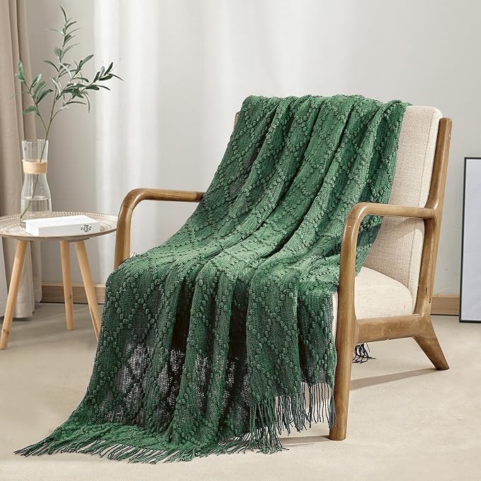 BOURINA Green Throw Blanket 50 x70 Inches Jacquard Argyle Throw Textured Solid - Image 3
