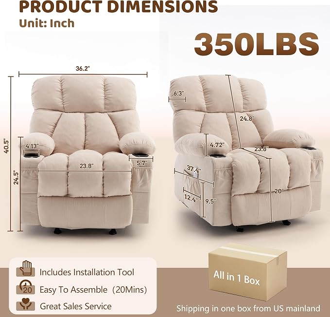 Massage Rocking Recliner Chair, Ergonomic Recliners Sofa - Image 2
