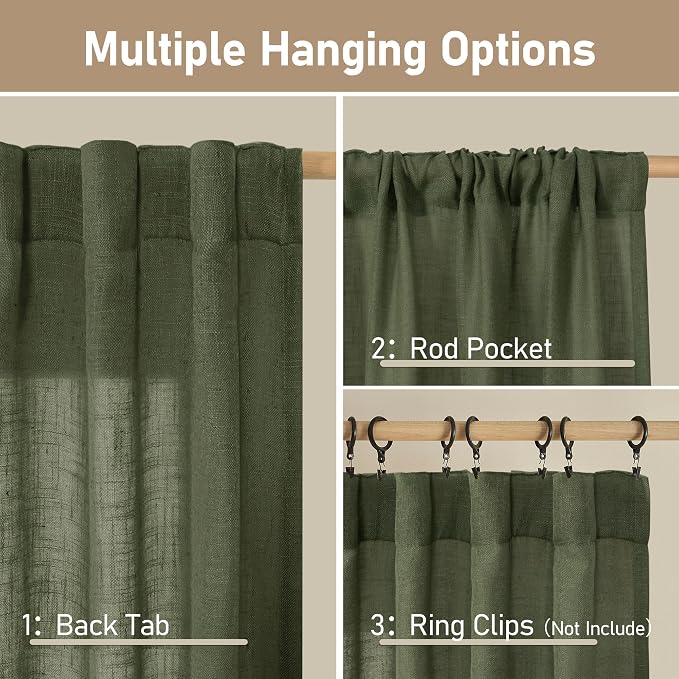 Semi Sheer Short Linen Window Curtains 36 Inch Length 2 Panels | Light - Image 2
