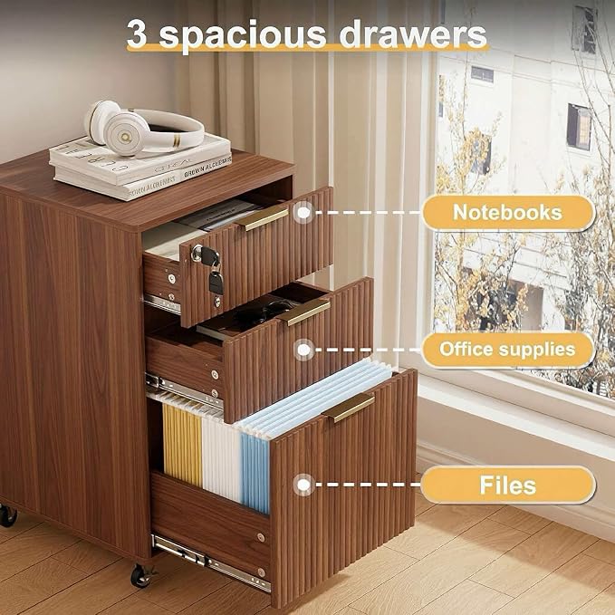 3 Drawers Fluted Mobile File Cabinet - Image 5