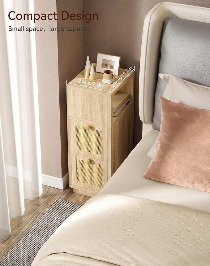 YMYNY Rattan Nightstands Set of 2, Boho Bedside Table - Image 4