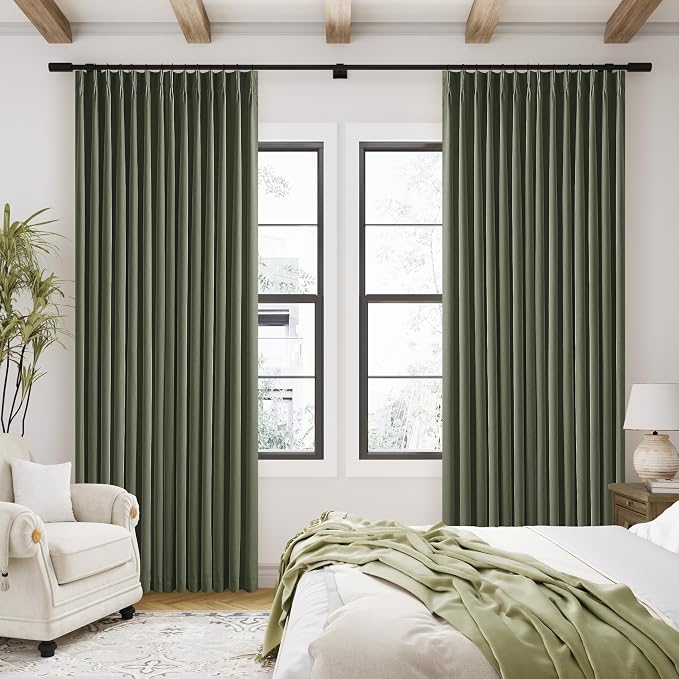 Olive Green Blackout Linen Curtains 108 Inches Long Pinch Pleated | 100% Black - Image 8