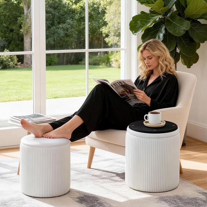 White Vanity Stool Set of 2 - Image 2