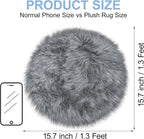 15.7 Inch Grey Mini Round Faux Fur Sheepskin Rugs Small Fluffy Circle Rug - Image 2