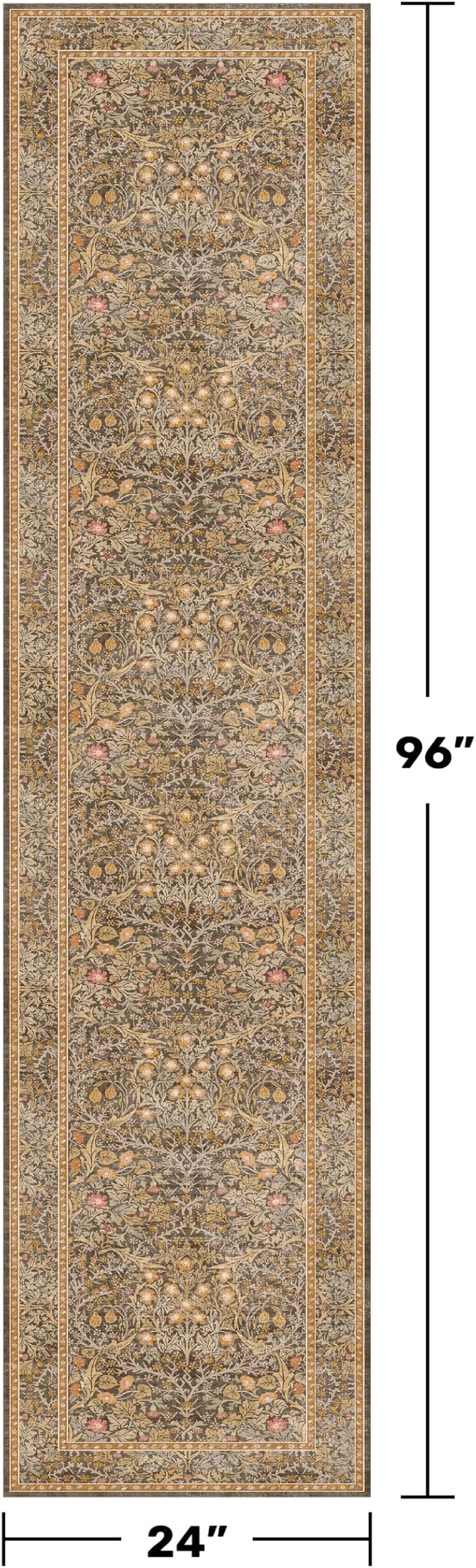 Non Slip 2x8 Gold Brown Long Runner Rug, Washable Runner Rug - Image 2