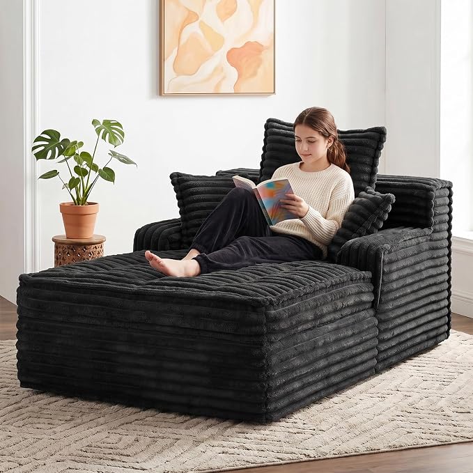 Boneless Chaise Lounge Couch Indoor, Small Corduroy Upholstered Sleeper Sofa - Image 8