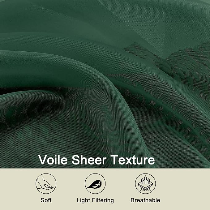 Hunter Green Sheer Curtain for Bedroom Living Room 72 Inches Long 2 Panels Set - Image 7