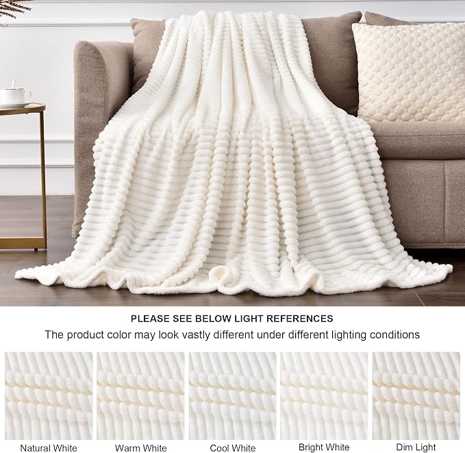 BEDELITE Ribbed Jacquard Off White King Size Blankets - Image 3