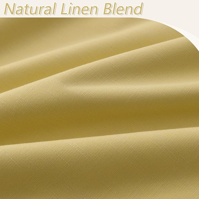 Yellow 100% Blackout Linen Curtains 84 Inch Length 2 Panels Set - Image 4