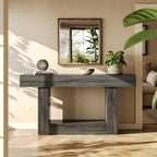 LITTLE TREE 63 Inches Long Console Table, 2-Tier Farmhouse Sofa Table Behind - Image 4