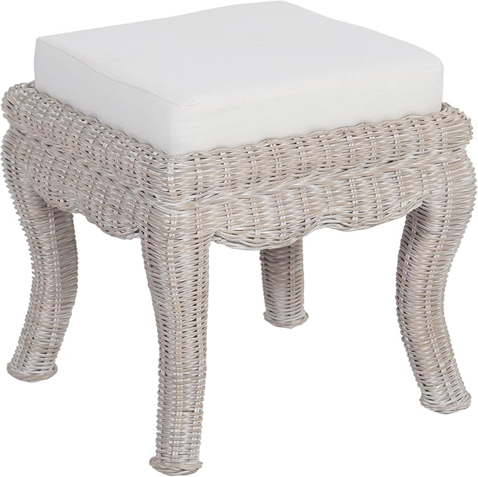 JONATHAN Y Rowan 18.5" Gray White Wash Woven Rattan Vanity Stool by JONATHANY