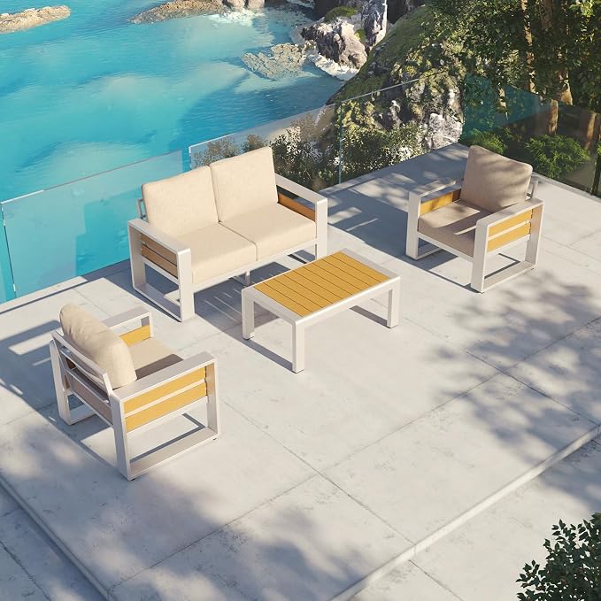 Aoxun Aluminum Outdoor Patio Furniture Set, 2 Seats Metal Sectional Patio - Image 8
