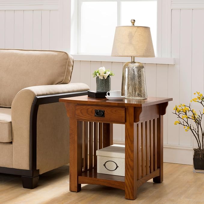 Leick Home Mission End Table, Solid Wood Construction, 1 Storage Drawer - Image 2