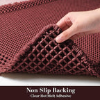 RESARE Waffle Bathroom Runner Rugs, Non Slip Boho Bath Mat 24"x72" Dark Red | - Image 4